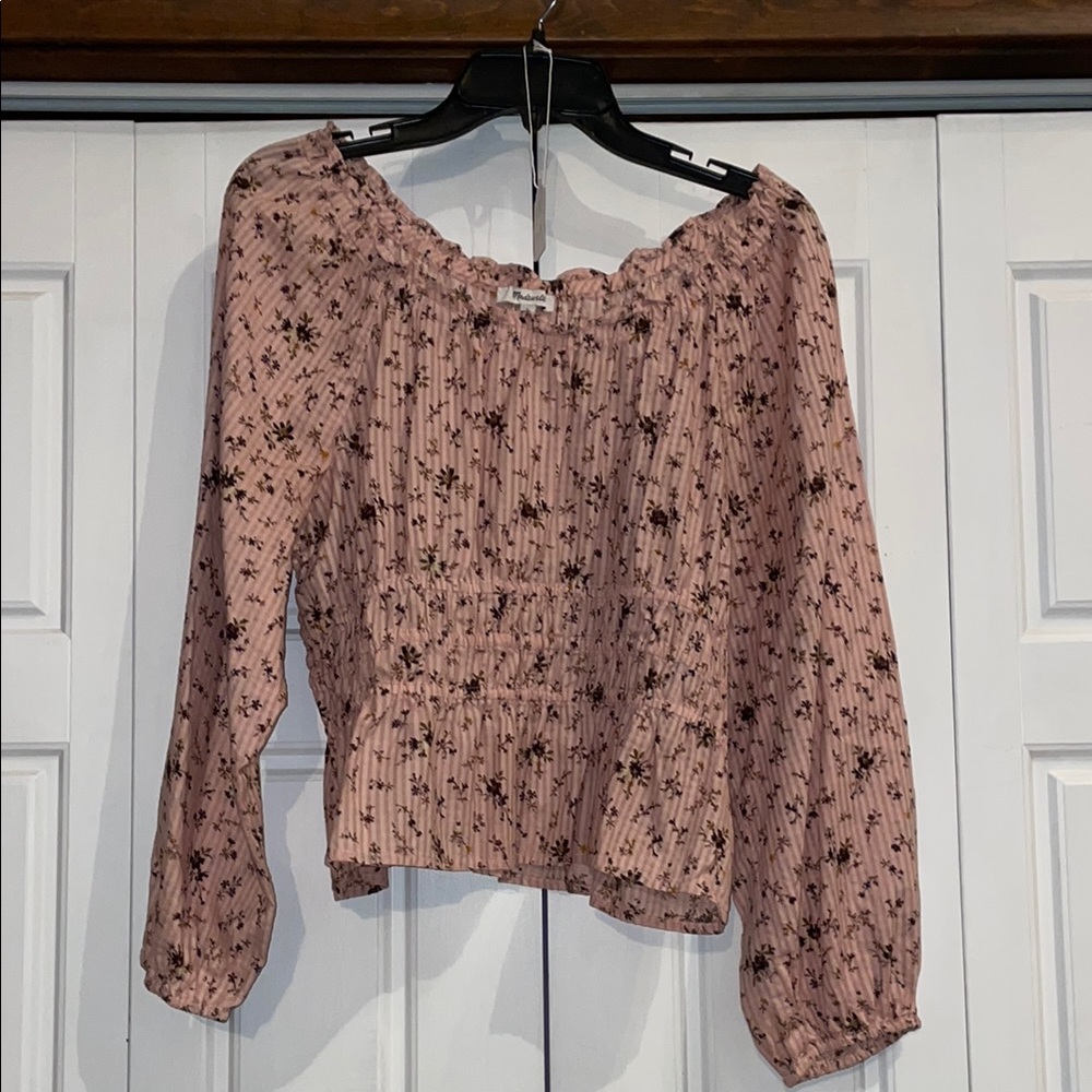 🛑SOLD🛑 Madewell Pink Smocked Blouse with 3/4 Sleeves - Picture 2 of 8